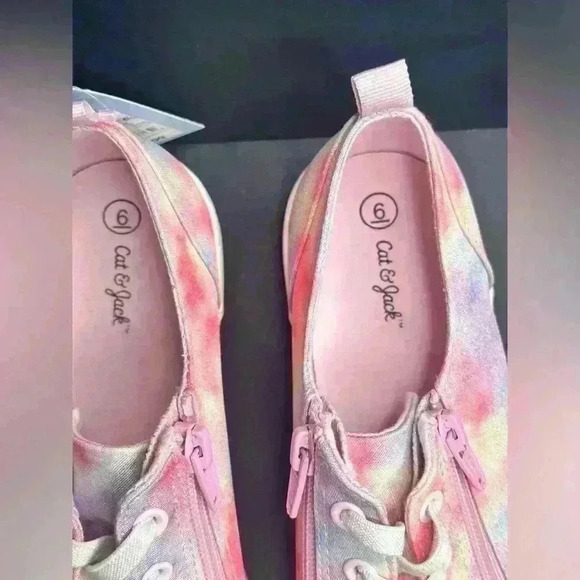 Cat & Jack Shoes Kids Girls Luka Double Zip Lace Up Sneakers Pink Fabric - Picture 9 of 11